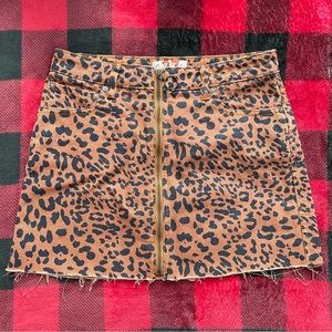 Free People leopard print denim mini skirt